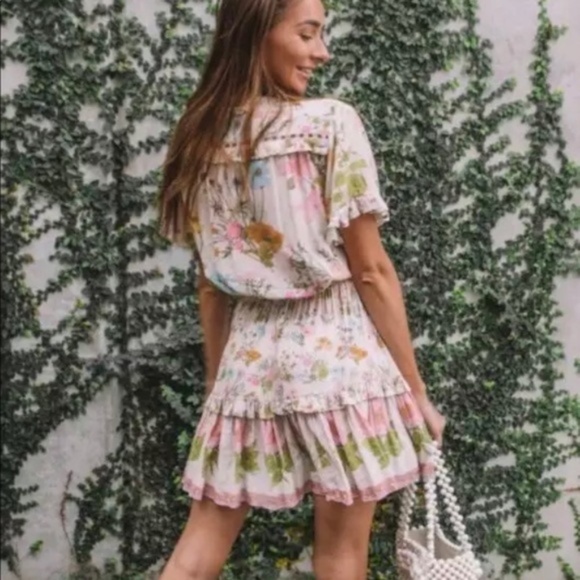 Bohemian Gypsy Floral v neck tassel ruffle hem dress - Picture 4 of 7